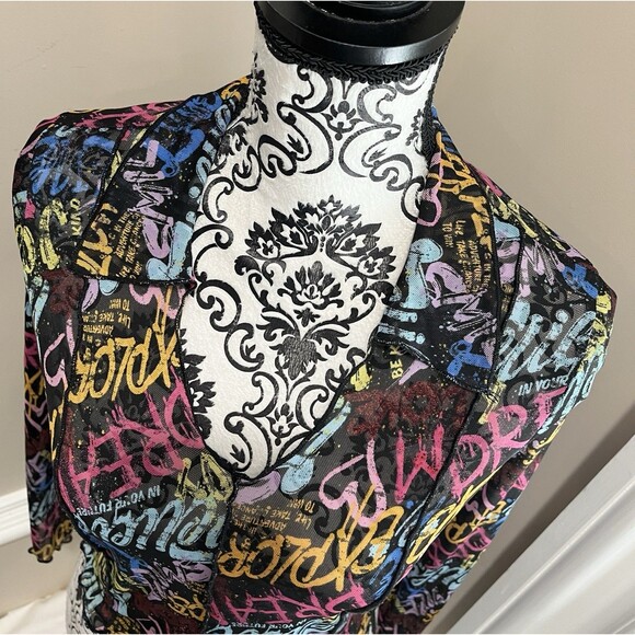 Vtg Y2K Self Esteem Large Art To Wear Fairy Graffiti Whimsigoth Mesh Cropped - Picture 2 of 12